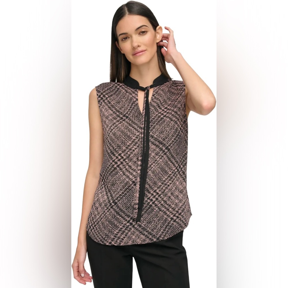 Tommy Hilfiger Sleeveless Tie Neck Blouse black and purple stripped print small